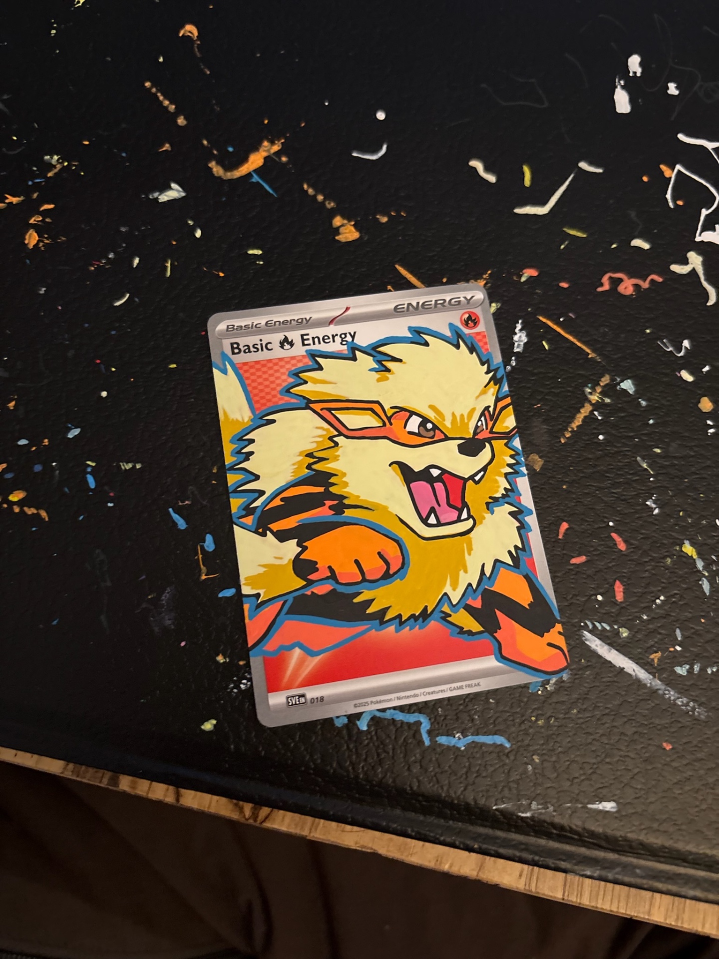 Hand-painted Arcanine Fire Basic Energy Pokémon card commission