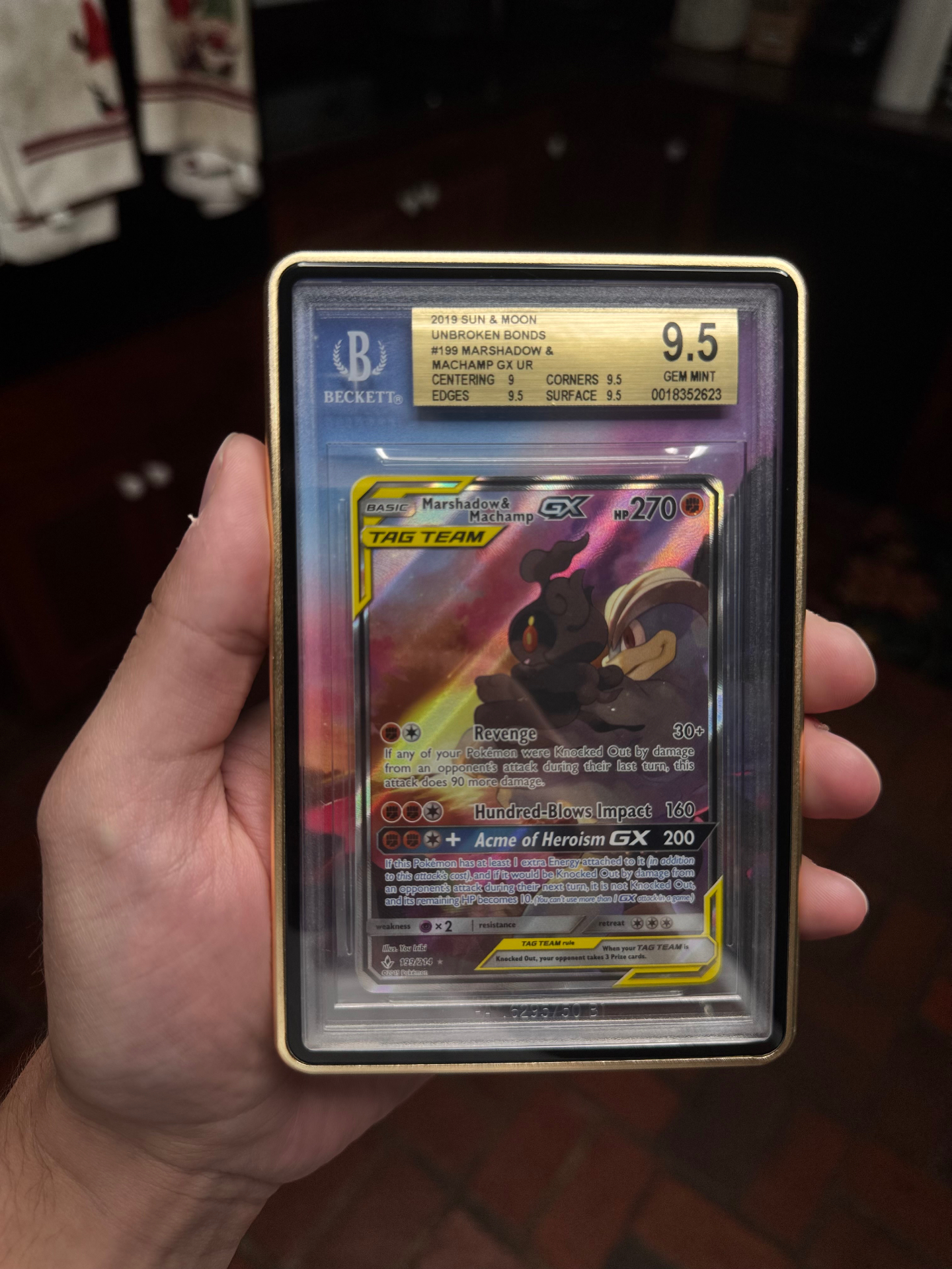 Marshadow & Machamp GX graded BGS 9.5 commission display