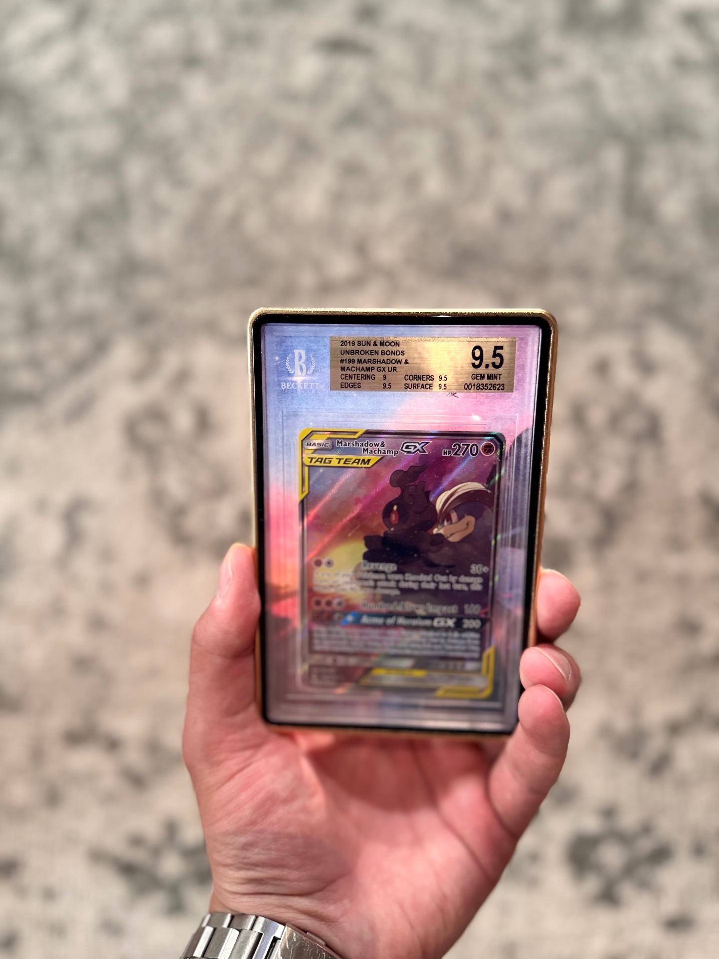 Hand-held Marshadow & Machamp GX graded commission piece